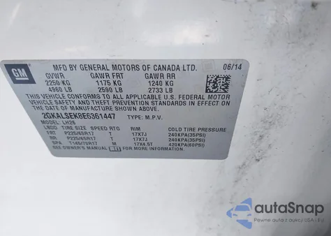 2014 GMC Terrain Slt-1 z USA, uszkodzony, nr VIN 2GKALSEK8E6361447